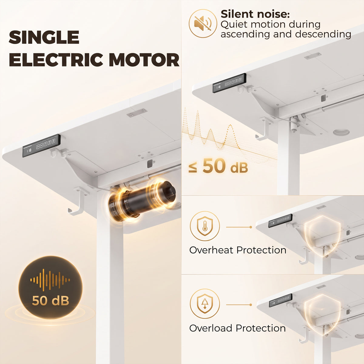 Standing Desk Memory Control Height Adjustable Desk 2 Cable Holes LED Display Sit Stand Desk White
