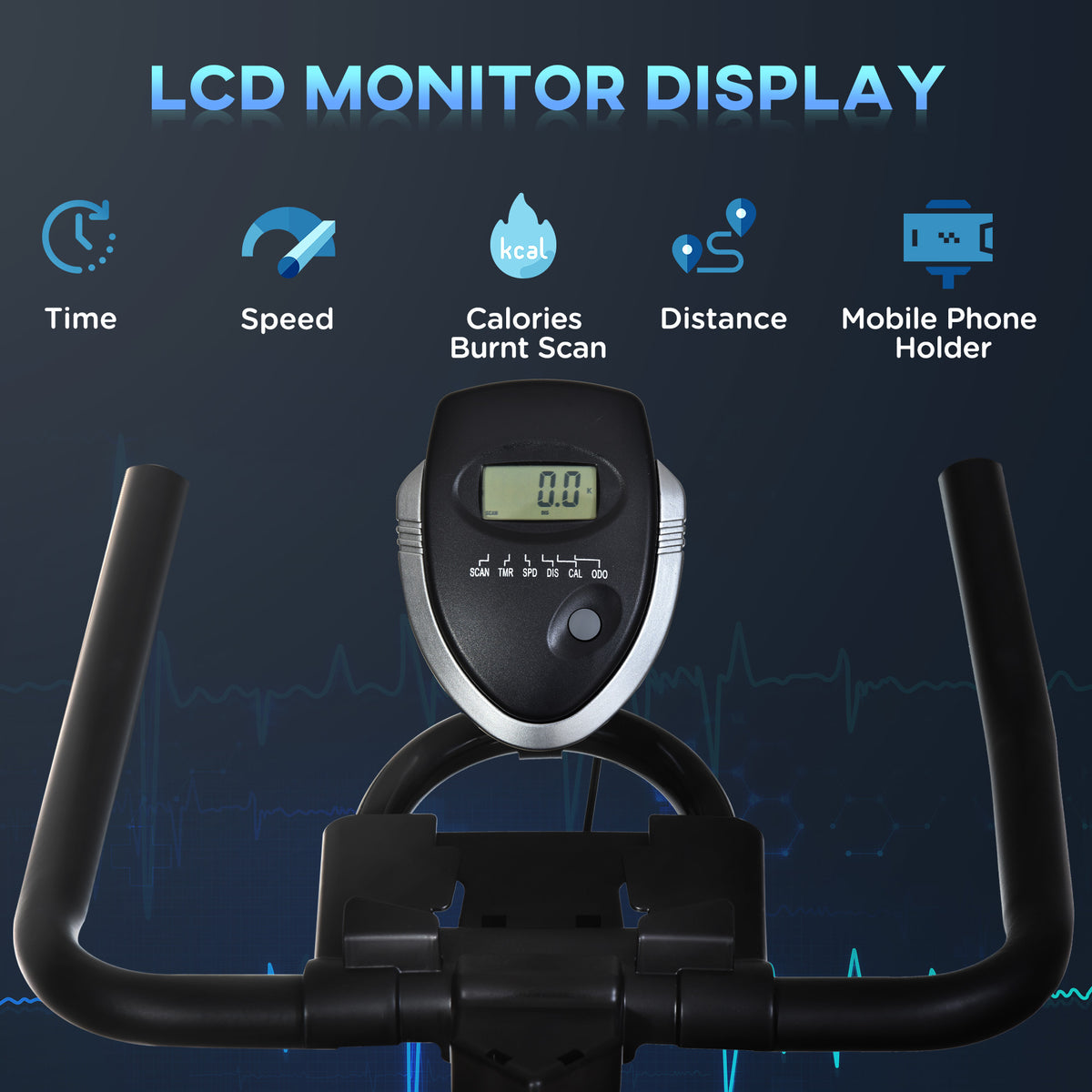 Indoor Stationary Exercise Bike 6kg Flywheel Fitness Cardio Workout Bke Trainer for Home Gym w/ Adjustable Resistance LCD Monitor Pad and Bottle Holder Black