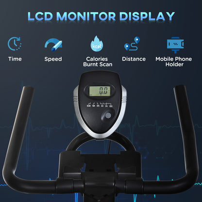 Indoor Stationary Exercise Bike 6kg Flywheel Fitness Cardio Workout Bke Trainer for Home Gym w/ Adjustable Resistance LCD Monitor Pad and Bottle Holder Black