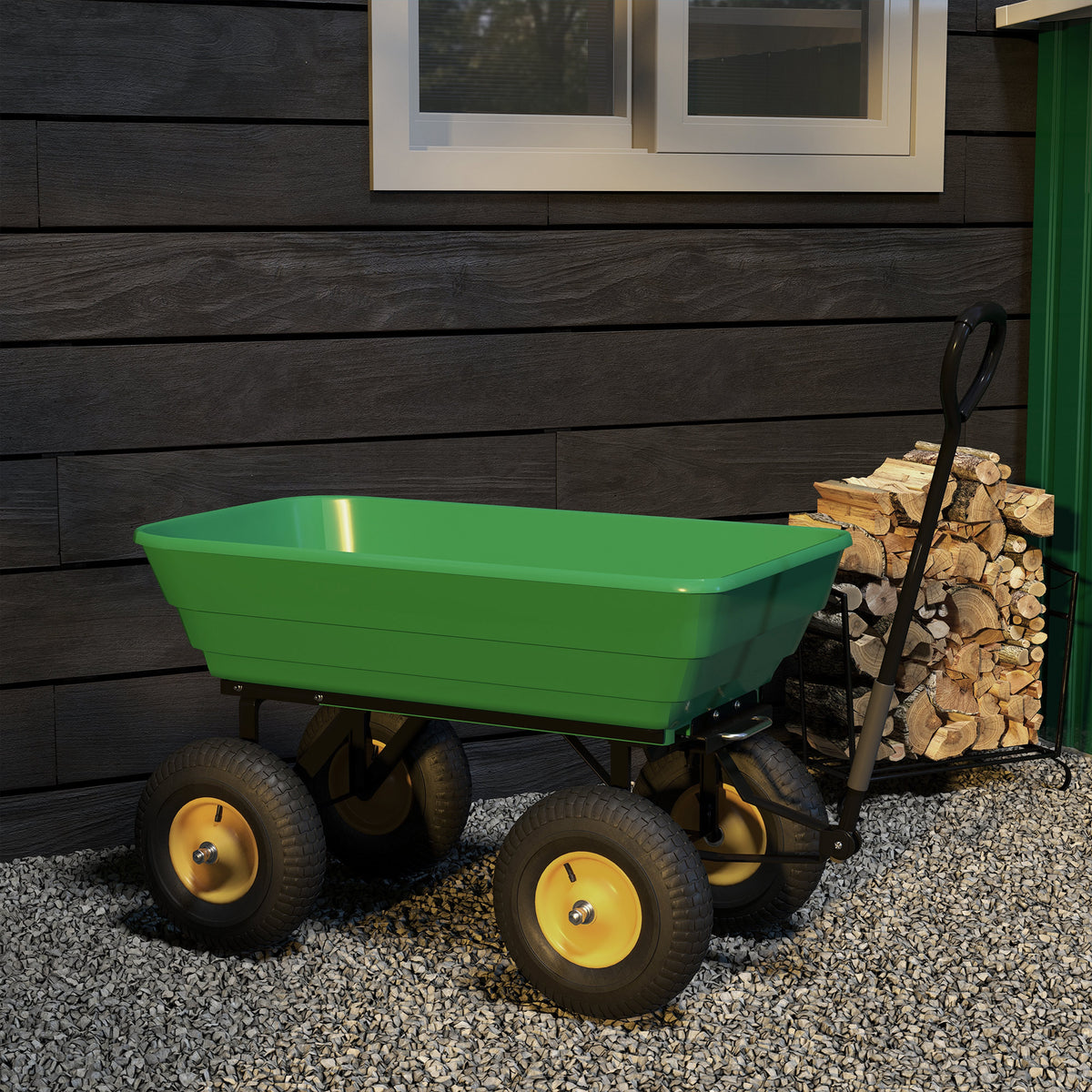 75 Litre Large Garden Cart, Tipping Wheelbarrows Heavy Duty Garden Dump Trolley 200kg Capacity for Festivals, Tools, Plants, Logs - Green