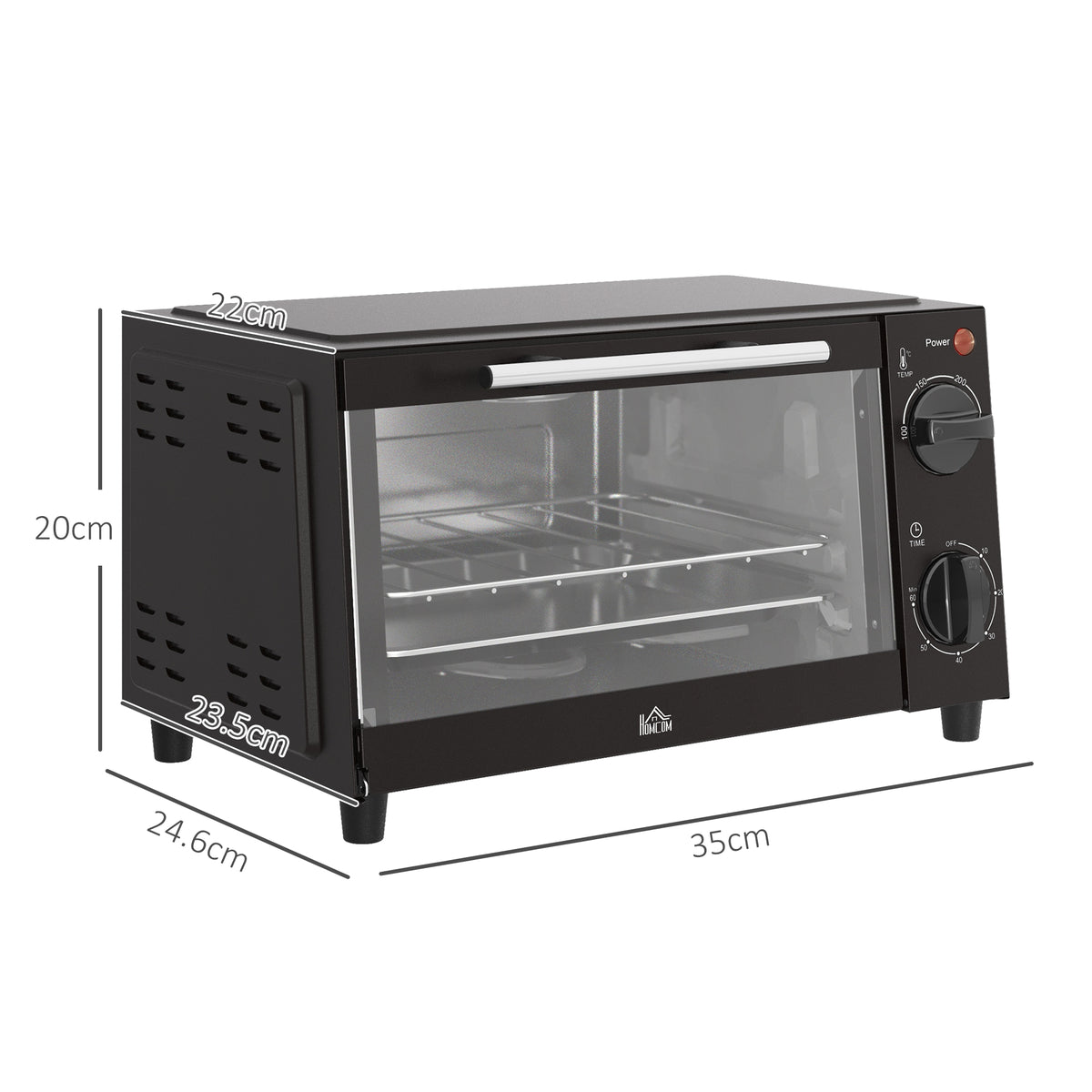 Mini Oven, 9L Countertop Electric Grill, Toaster Oven with Adjustable Temperature, Timer, Dishwasher Safe Baking Tray and Wire Rack, 750W, Black