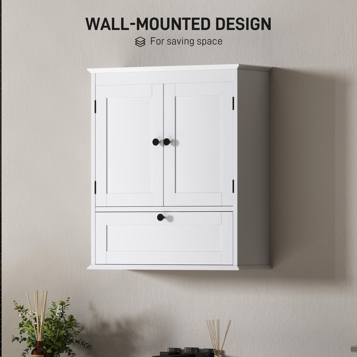 Bathroom Wall Cabinet with Adjustable Shelf and Recessed Doors, White