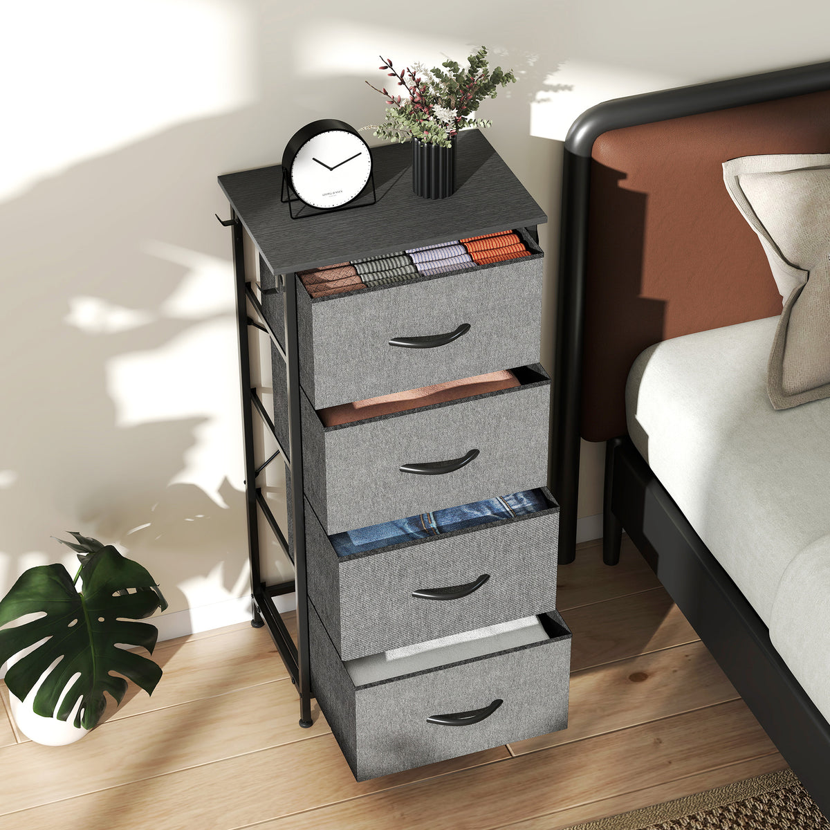 Chest of Four Fabric Drawers - Charcoal Grey