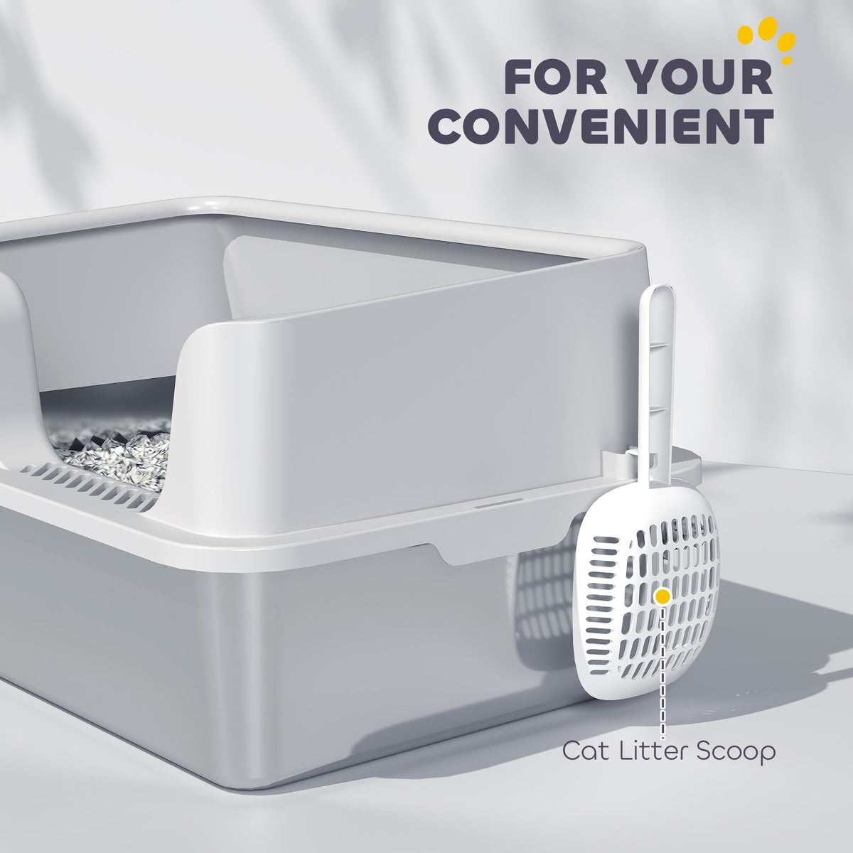 Stainless Steel Litter Box with Detachable Rim, Scoop, Easy Cleaning, Odour-Resistant, 60 x 40 x 28 cm