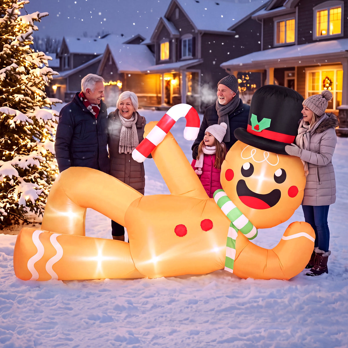 9.8ft Giant Christmas Inflatable Gingerbread Man Side-Lying, Outdoor Blow Up Christmas Decoration with LEDs, Bag