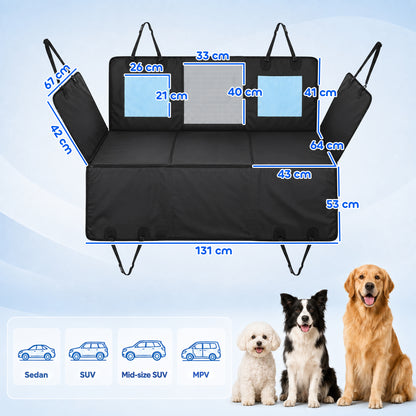 Dog Car Seat Cover, Waterproof Dog Travel Hammock w/ Non-Slip & Anti-Scratch Surface, Mesh Window and Pockets, Blue