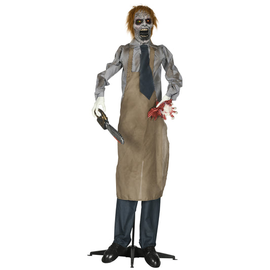 5.5ft Life Size Halloween Animatronic Standing Chainsaw Killer, with Light Up Eyes, Sound Activated Moving Body, Scary Halloween Decorations, Battery Operated, Indoor Party Props