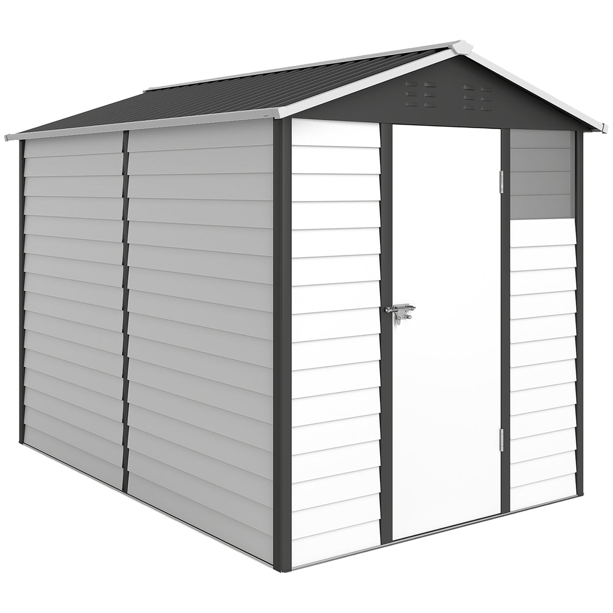 9x 6FT Metal Outdoor Garden Shed, Galvanised Tool Storage Shed w/ Sloped Roof, Lockable Door for Patio Lawn
