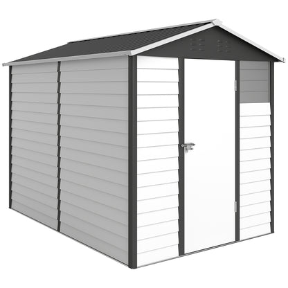 9x 6FT Metal Outdoor Garden Shed, Galvanised Tool Storage Shed w/ Sloped Roof, Lockable Door for Patio Lawn