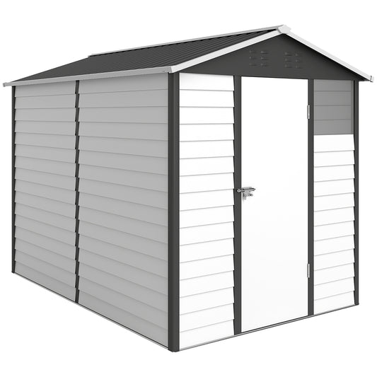 9x 6FT Metal Outdoor Garden Shed, Galvanised Tool Storage Shed w/ Sloped Roof, Lockable Door for Patio Lawn