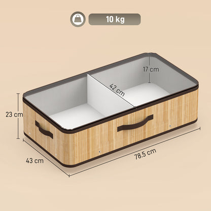 60L Under Bed Storage with Wheels Pack of 2, Underbed Storage Box with Clear Lid Cover and Reinforced Handle, Natural