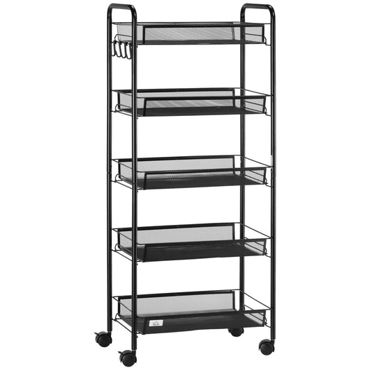 Five-Steel Mesh Basket Storage Trolley, with Wheels