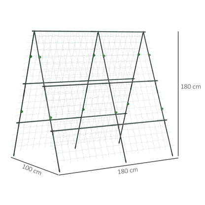Garden Cucumber Trellis for Climbing Plants, A-Frame Trellis Plant Support with Climbing Net, DIY Adjustable Cucumber Support Frame for Raised Bed, Vegetables, Flowers, Fruit, Green