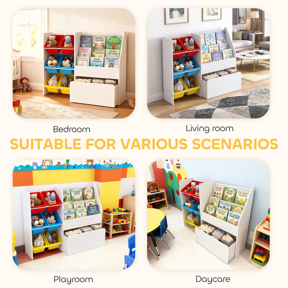 Toy Storage Unit, 3-Tier Toy Organiser Shelf with 6 Removable Storage Bins for Bedroom, Nursery, Multicoloured