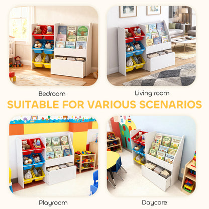 Toy Storage Unit, 3-Tier Toy Organiser Shelf with 6 Removable Storage Bins for Bedroom, Nursery, Multicoloured