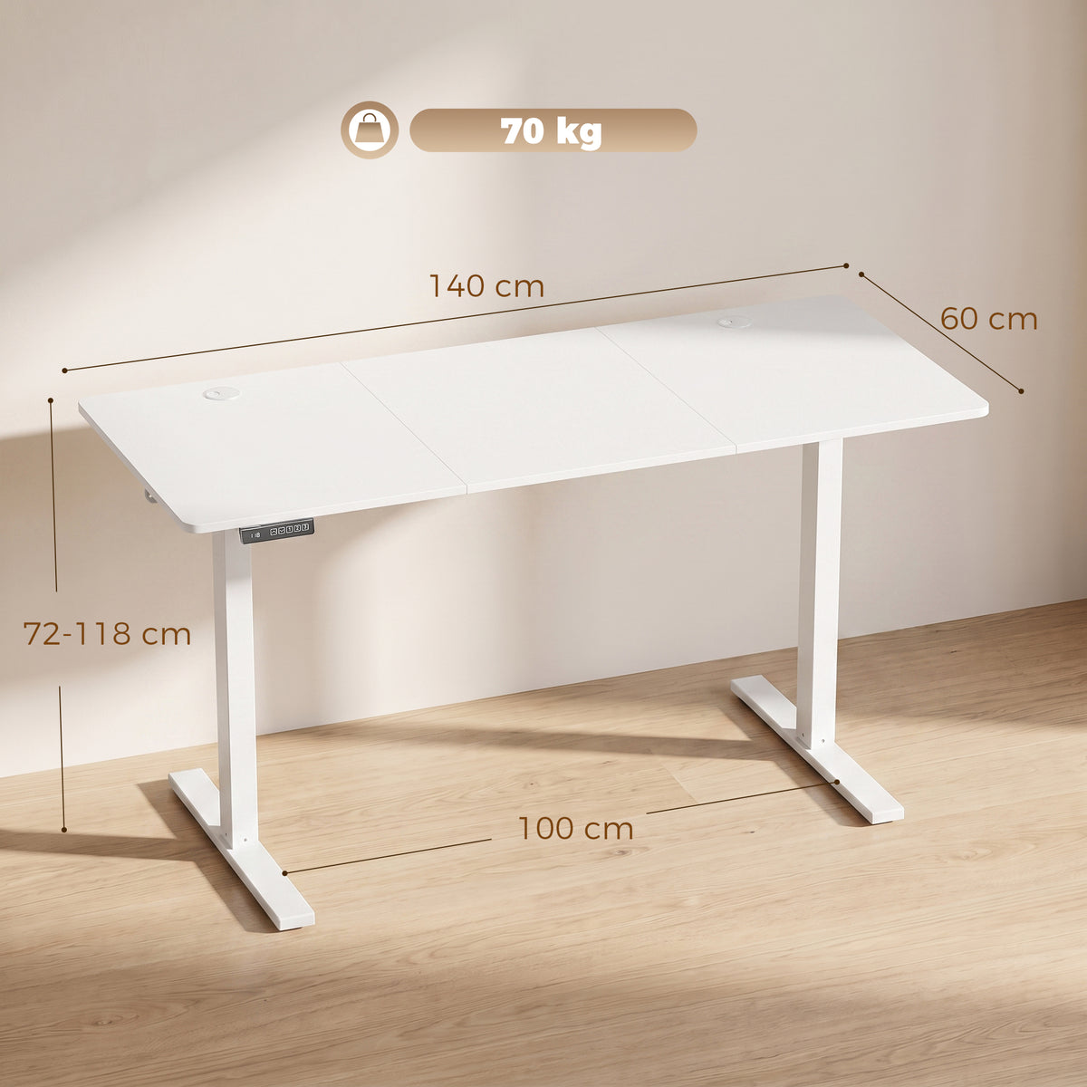Standing Desk Memory Control Height Adjustable Desk 2 Cable Holes LED Display Sit Stand Desk White