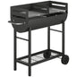 Charcoal Barbecue Grill with 2 Cooking Areas, Portable BBQ Trolley with Wheels, Height Adjustable Grates, Bottom Shelf