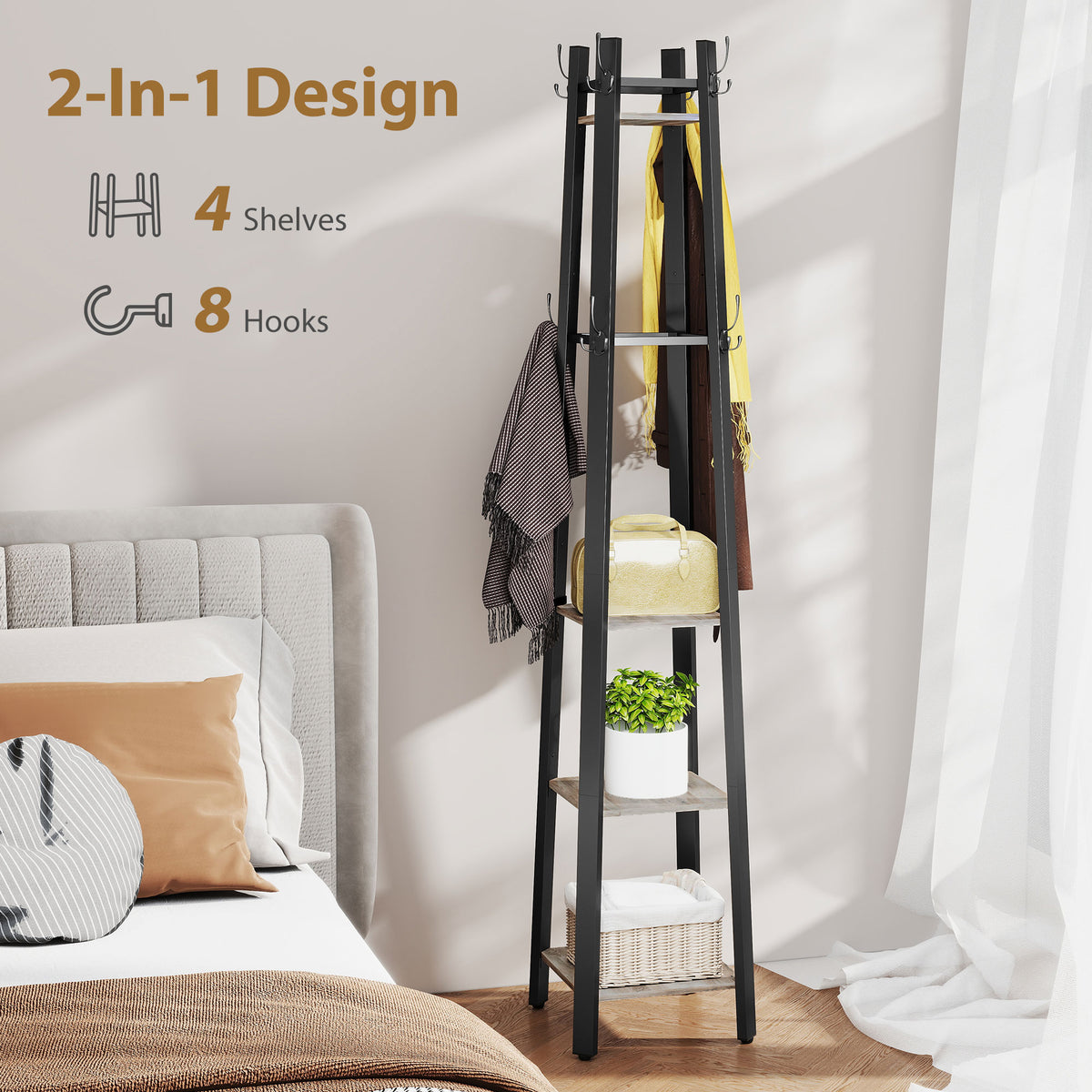 Industrial-Style Four Shelf Coat Stand