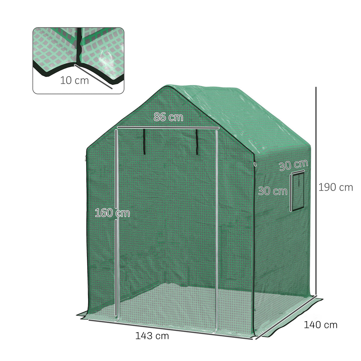 Greenhouse Cover Replacement Walk-in PE Hot House Cover with Roll-up Door and Windows, 140 x 143 x 190cm