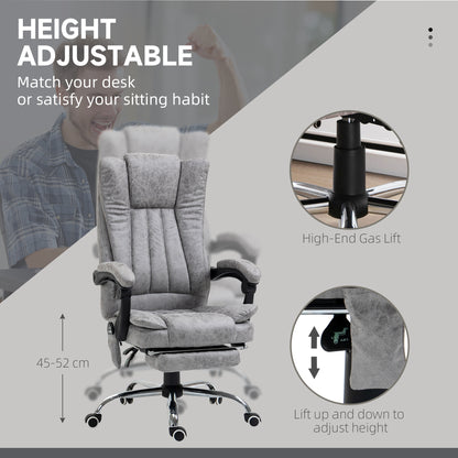 Office Chair with Massage and Heat, Microfibre Reclining Computer Desk Chair with Footrest and Adjustable Height, Swivel Wheels for Home Office, Grey