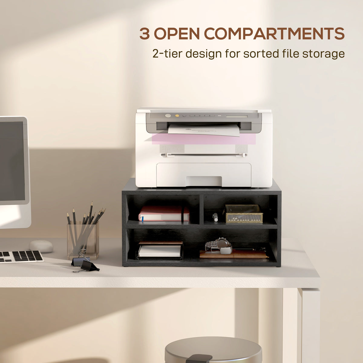 Three-Compartment Printer Storage Cabinet