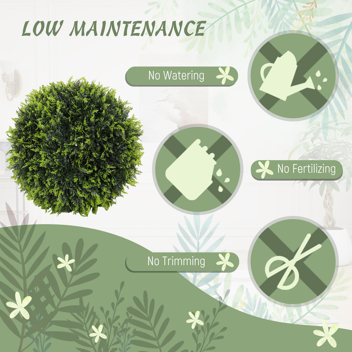 Set of 2 Artificial Plant Topiary Balls, UV-Protected Fake Decorative Plants, Faux Home Indoor Outdoor Decor, 45cm, Green