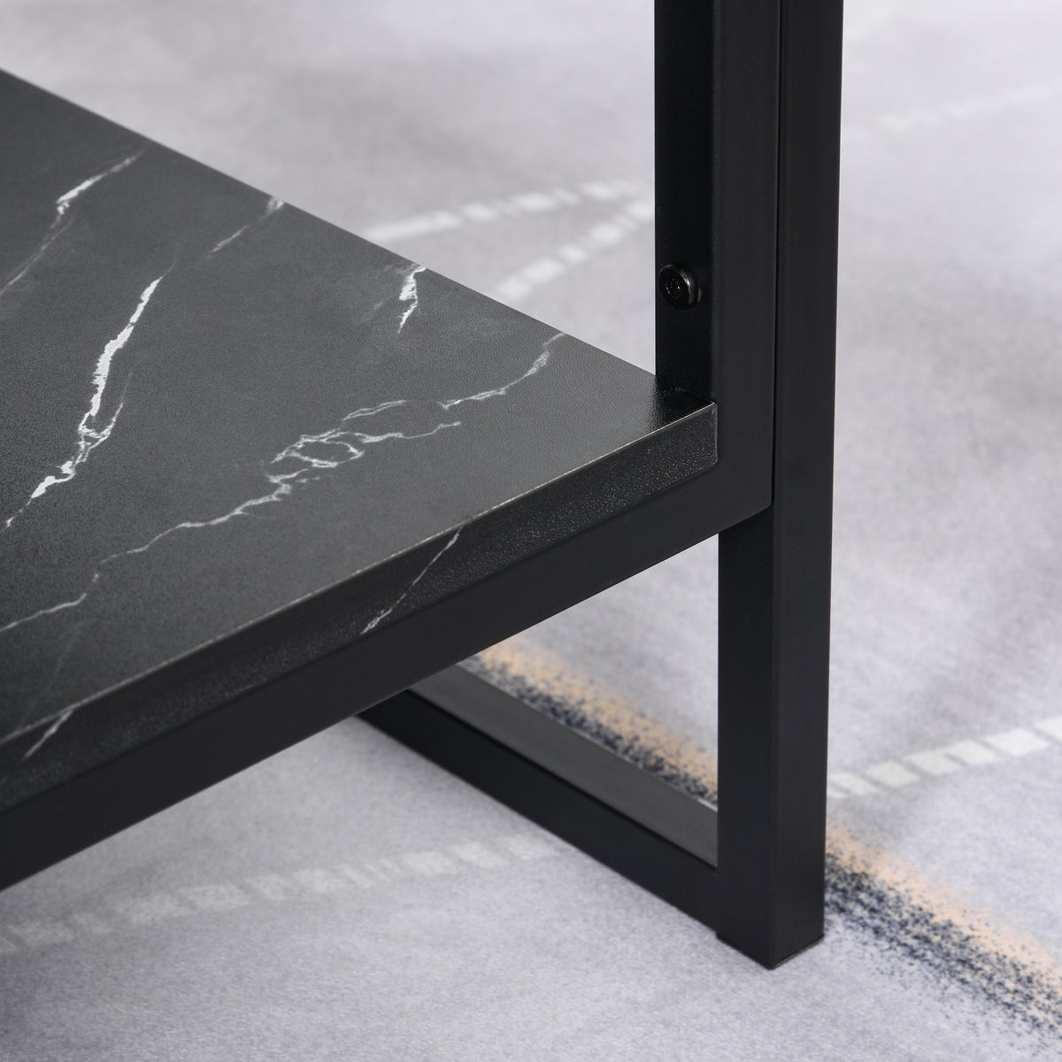 Coffee Table, Two-Tier Faux Marble Effect Centre Table with Metal Frame and Storage Shelf for Living Room, 106 x 50 x 45cm, Black