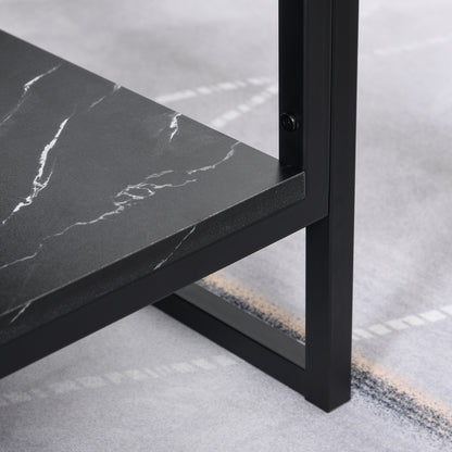Coffee Table, Two-Tier Faux Marble Effect Centre Table with Metal Frame and Storage Shelf for Living Room, 106 x 50 x 45cm, Black
