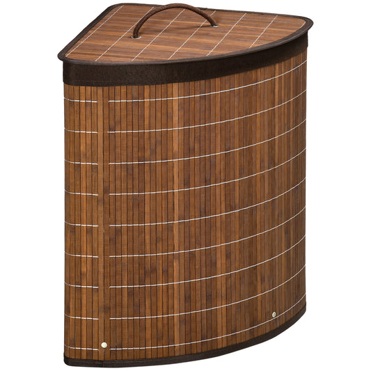 Bamboo Laundry Basket with Lid, 55 Litres Laundry Hamper with Removable Washable Lining, Corner Washing Baskets, 38 x 38 x 57cm