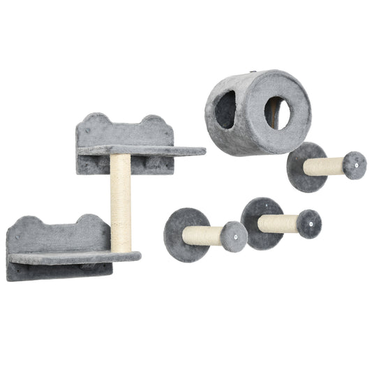 5PCs Cat Wall Furniture with Perch, Cat House, Scratching Post