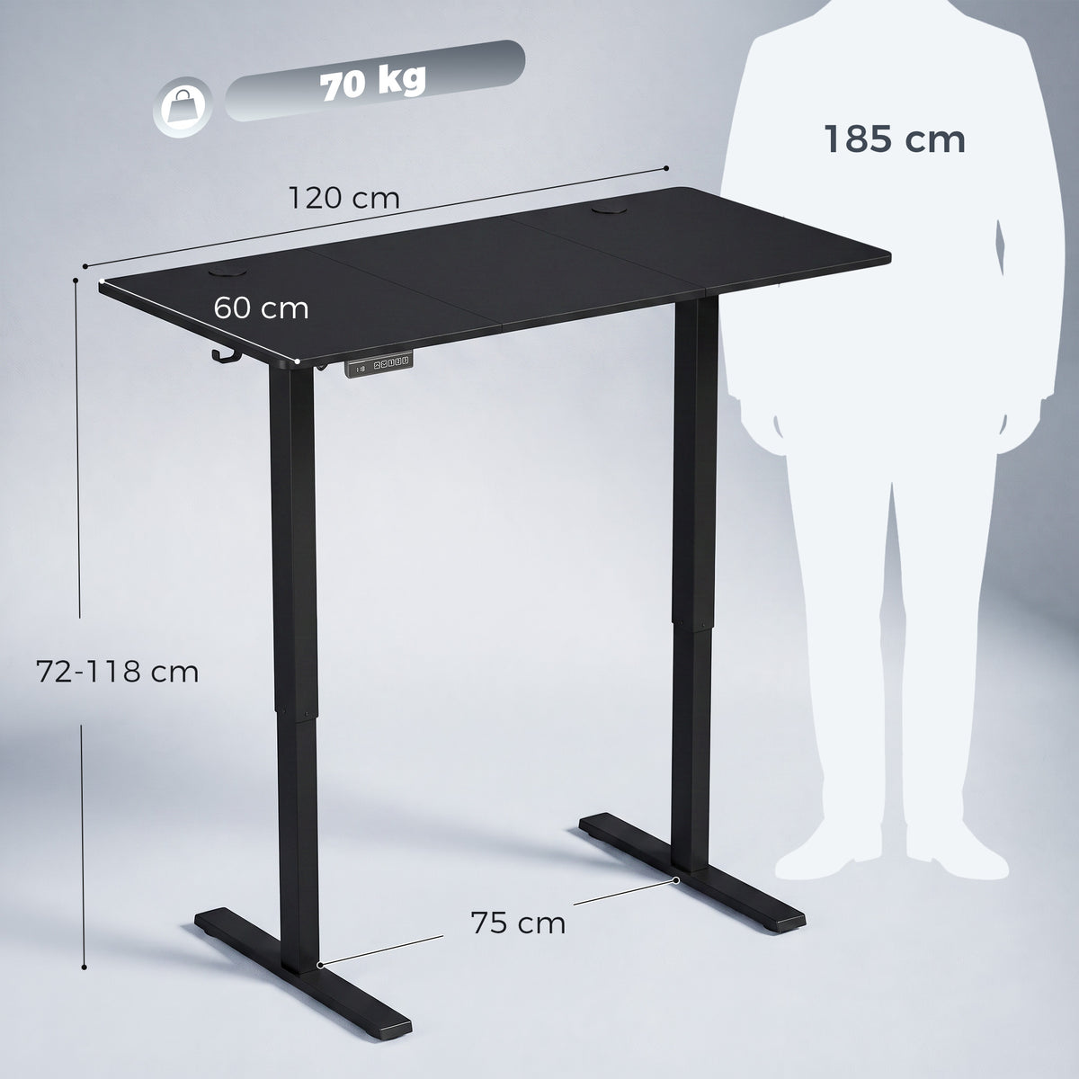 Standing Desk Memory Control Height Adjustable Desk 2 Cable Holes LED Display Sit Stand Desk Black