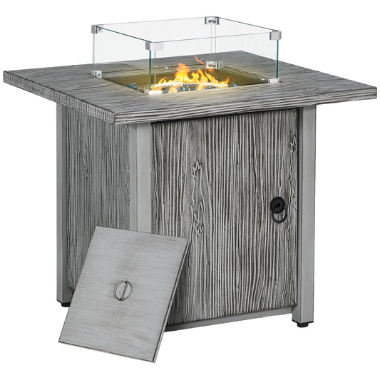 71cm 50, 000 BTU Gas Fire Pit Table with Cover and Glass Screen - Grey
