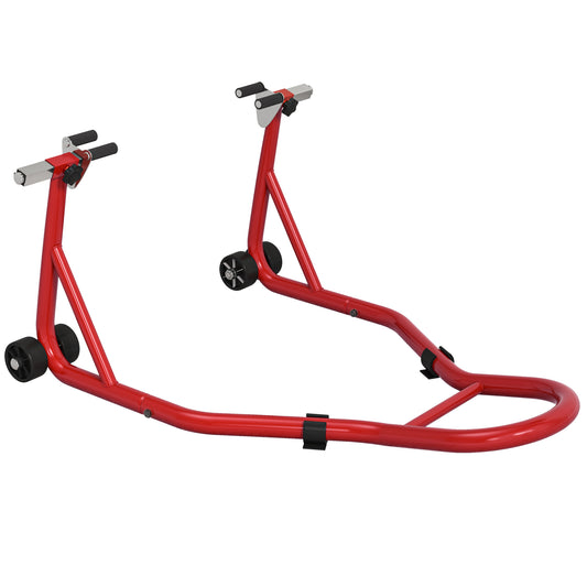 Front Motorcycle Paddock Stand Motorbike Stand with Anti-Slip Mat, Adjustable Pin and Swingarm Spool Adaptors, 200 kg Capacity, for 18", 17" and 10" Tyre, Red