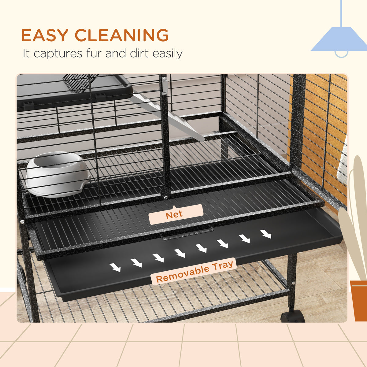 Rolling Chinchilla Cage, Small Animal Cage for Ferrets w/ Three Doors, Storage, Shelf, Tray, Bowl, Water Bottle