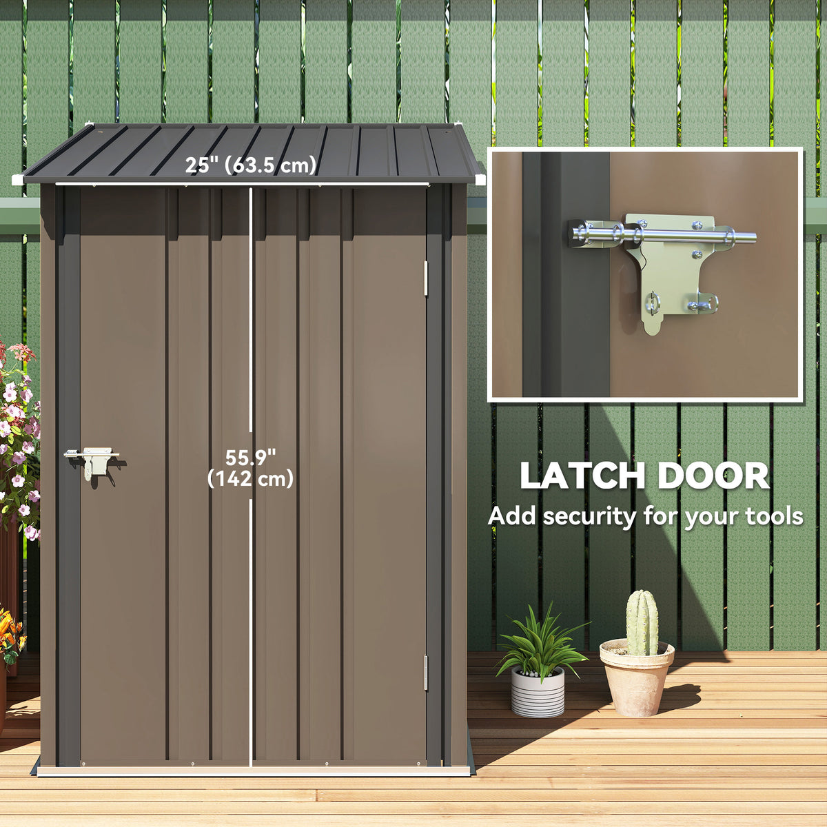 3.3 x 3.4ft Lean To Steel Garden Shed, with Locking Door - Brown