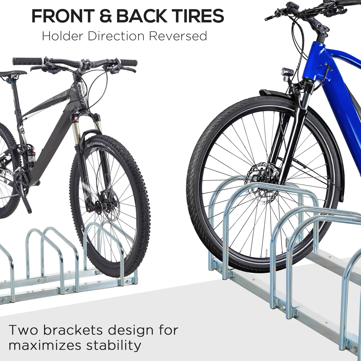 Bike Stand Parking Rack Floor or Wall Mount Bicycle Cycle Storage Locking Stand 145W x 33D x 27H (5 Racks, Silver)
