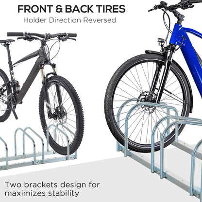 Bike Stand Parking Rack Floor or Wall Mount Bicycle Cycle Storage Locking Stand 145W x 33D x 27H (5 Racks, Silver)