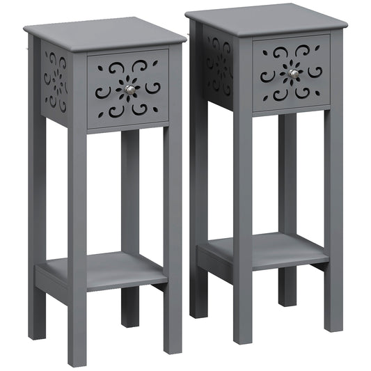Set of Two Floral Cut-Out Side Tables - Grey