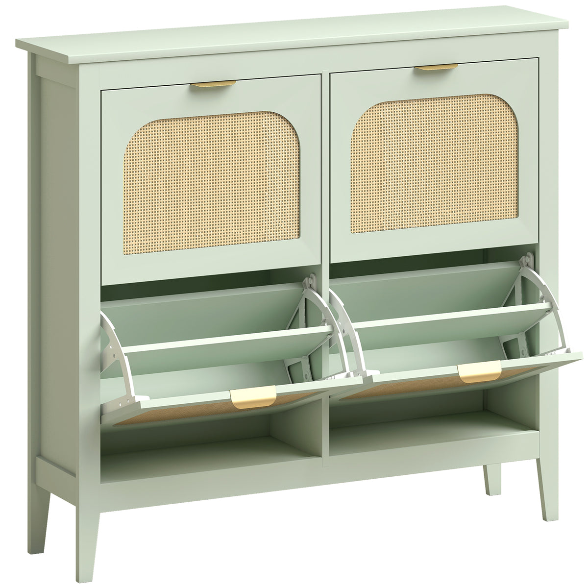 Narrow Shoe Cabinet, Boho Slim Shoe Storage Cabinet with 4 Flip Drawers, Holds 20 Pairs, Light Green