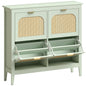 Narrow Shoe Cabinet, Boho Slim Shoe Storage Cabinet with 4 Flip Drawers, Holds 20 Pairs, Light Green