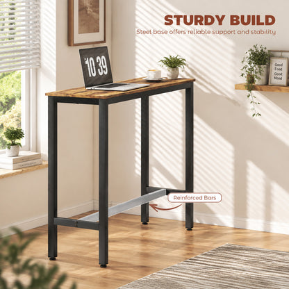 Rectangular Bar Table, Wood Effect Pub Coffee Table for Small Space, Breakfast Dining, Kitchen, Industrial, Rustic Brown