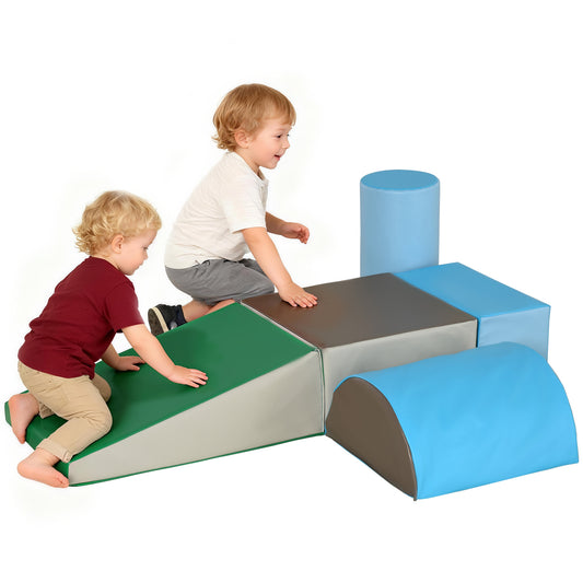5 Piece Kids Soft Play Set, Climb and Crawl Activity Toys Set for Baby Toddler, Soft Foam Blocks Indoor Play Equipment Learning Toys Blue