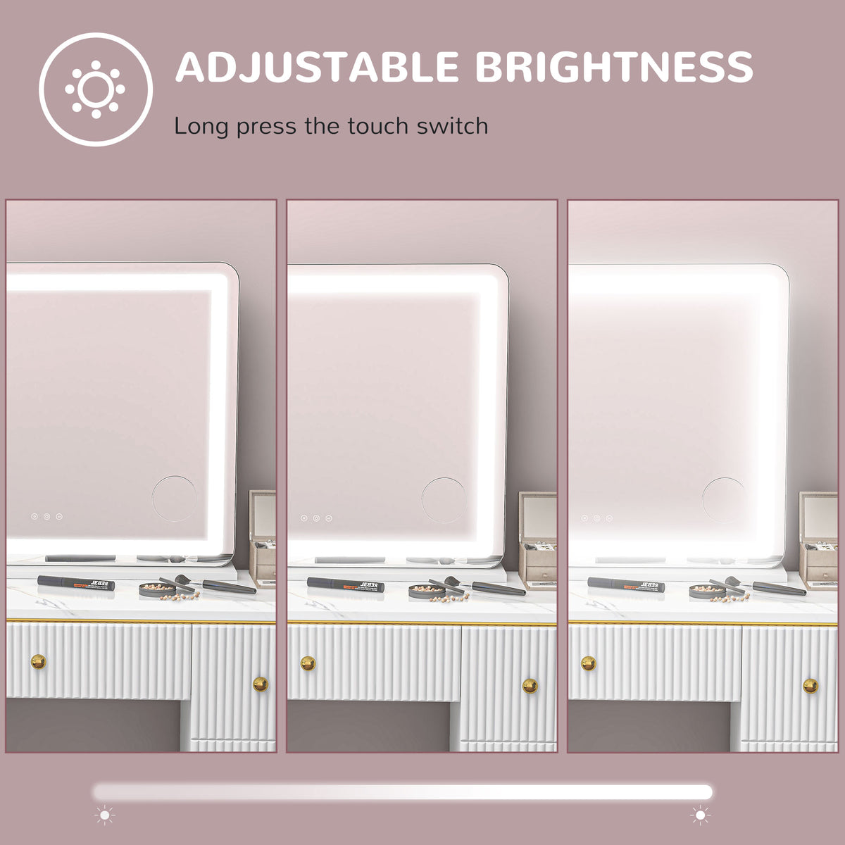 Vanity Mirror with Lights, Large 80x62 cm Lighted Makeup Mirror with 3 Colour, 10X Magnifying, USB Charging Port, Touch Screen, Tabletop or Wall Mounted Design, White