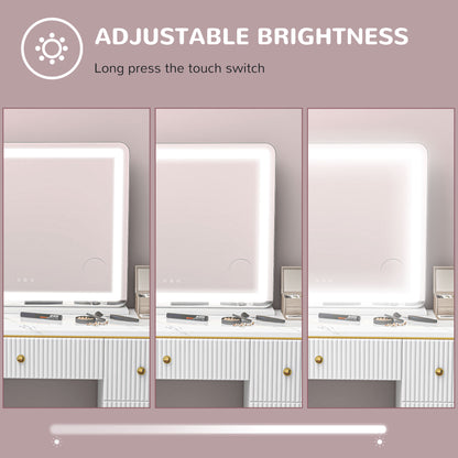 Vanity Mirror with Lights, Large 80x62 cm Lighted Makeup Mirror with 3 Colour, 10X Magnifying, USB Charging Port, Touch Screen, Tabletop or Wall Mounted Design, White