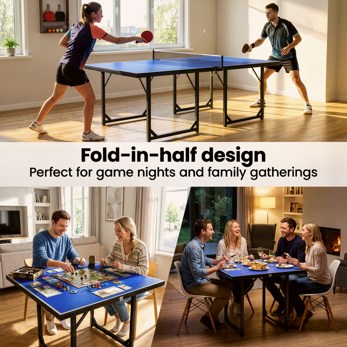 6ft Table Tennis Table, Ping Pong Table with Net, Foldable and Portable Ping Pong Set for Indoor Use, Easy Assemble, Midsize, Blue