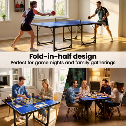 6ft Table Tennis Table, Ping Pong Table with Net, Foldable and Portable Ping Pong Set for Indoor Use, Easy Assemble, Midsize, Blue