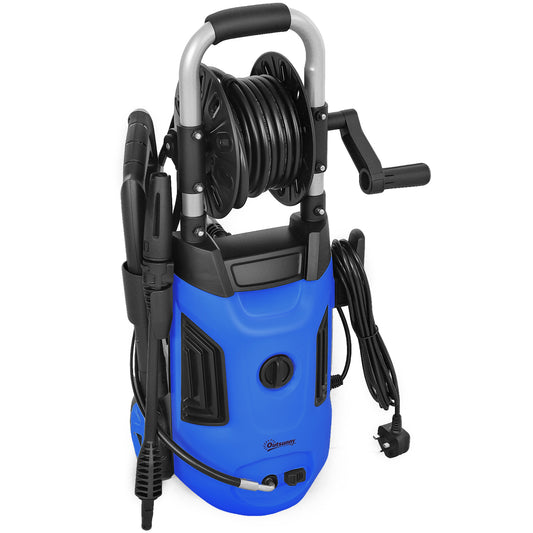 1800W High Pressure Washer, 150 Bar Pressure, 420 L/h Flow, Portable Power Washer Jet Wash Cleaner with Adjustable Nozzle, 6M Hose, Hose Reel, Steel Handle for Home Patio Car Driveway