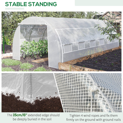 6 x 3 x 2 m Polytunnel Greenhouse with Roll-up Side Walls, Walk-in Grow House Tent with Steel Frame, Reinforced Cover, Zipped Door and 12 Mesh Windows for Garden, White