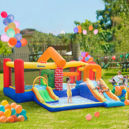 4 in 1 Large Bouncy Castle with Blower, Inflatable Bounce House with Double Slides, Trampoline, Inflatable House Pool, Climbing Wall, Carrybag for Kids Age 3-8, 3.8 x 3.7 x 2.3 m