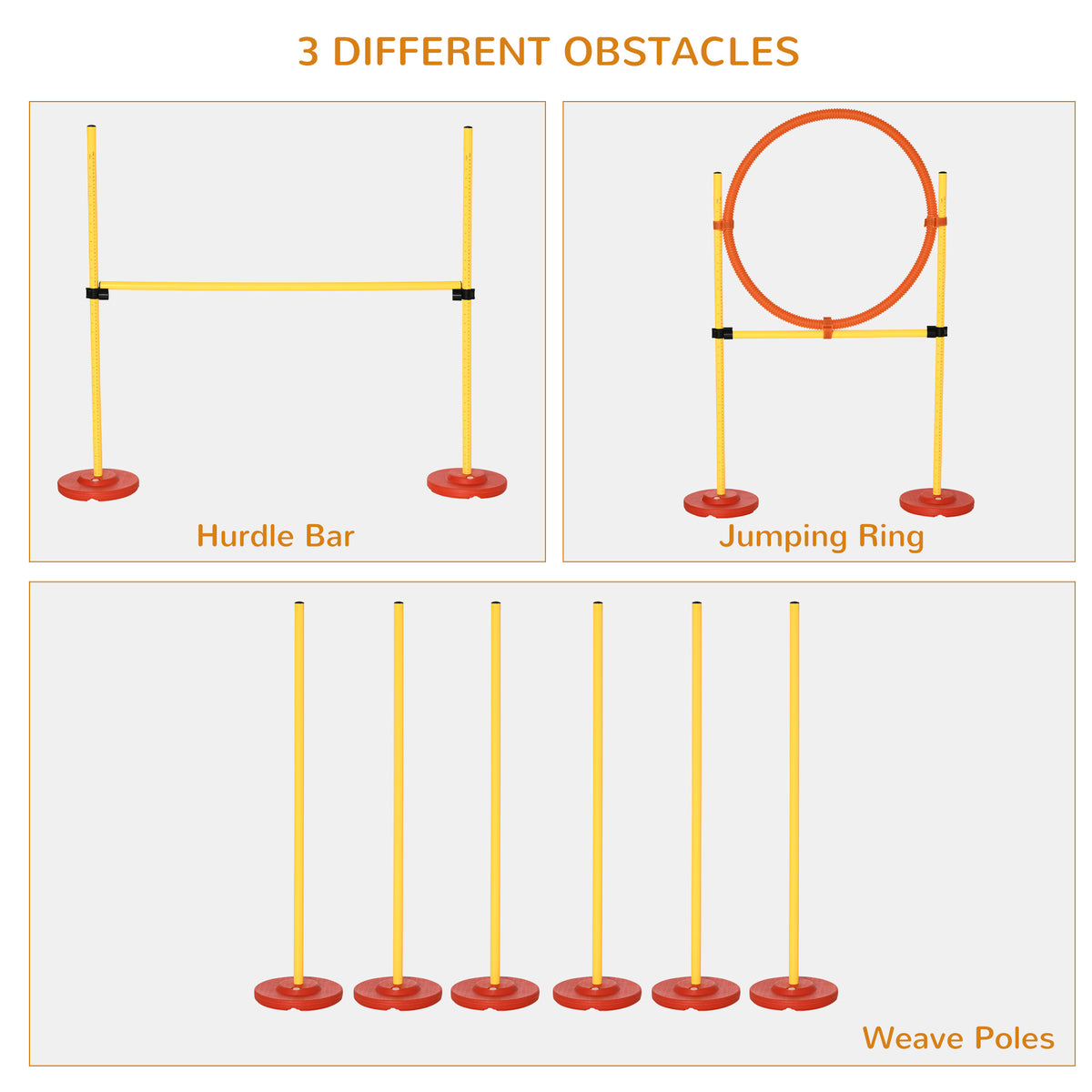 Dog Agility Equipment Training Portable Obstacle for Pet w/Adjustable Hurdles, Jumping Ring, Weave Poles